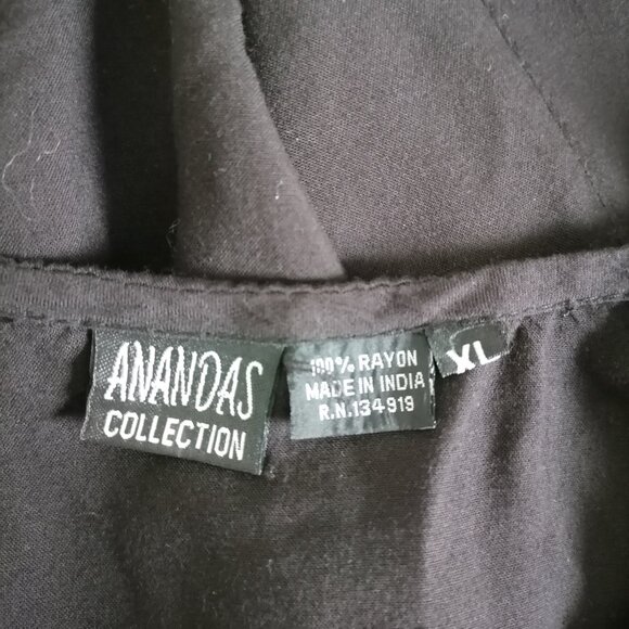 Anandas Collection Womens Black Lace Detailing Floral Embroidered Blouse Size XL - Picture 5 of 6